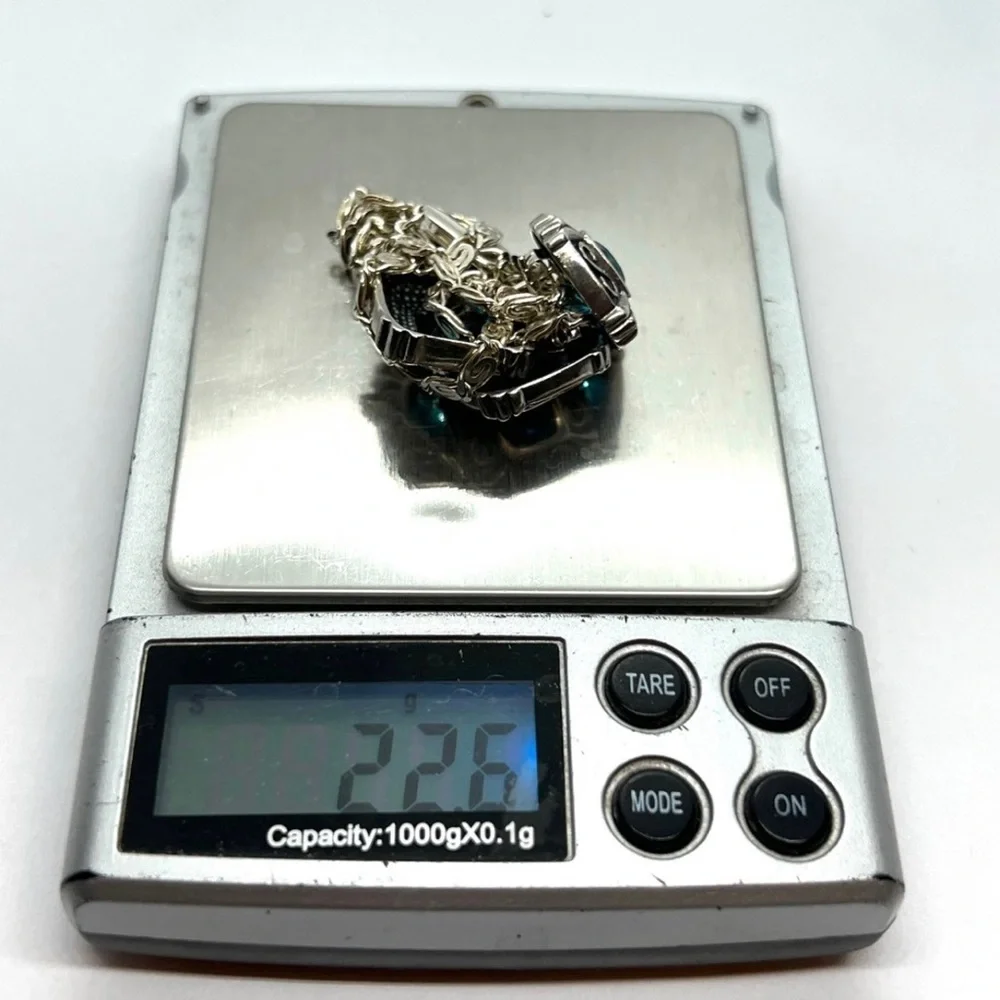 925 sterling silver set of earrings and necklace blue topaz stones - Picture 12 of 12